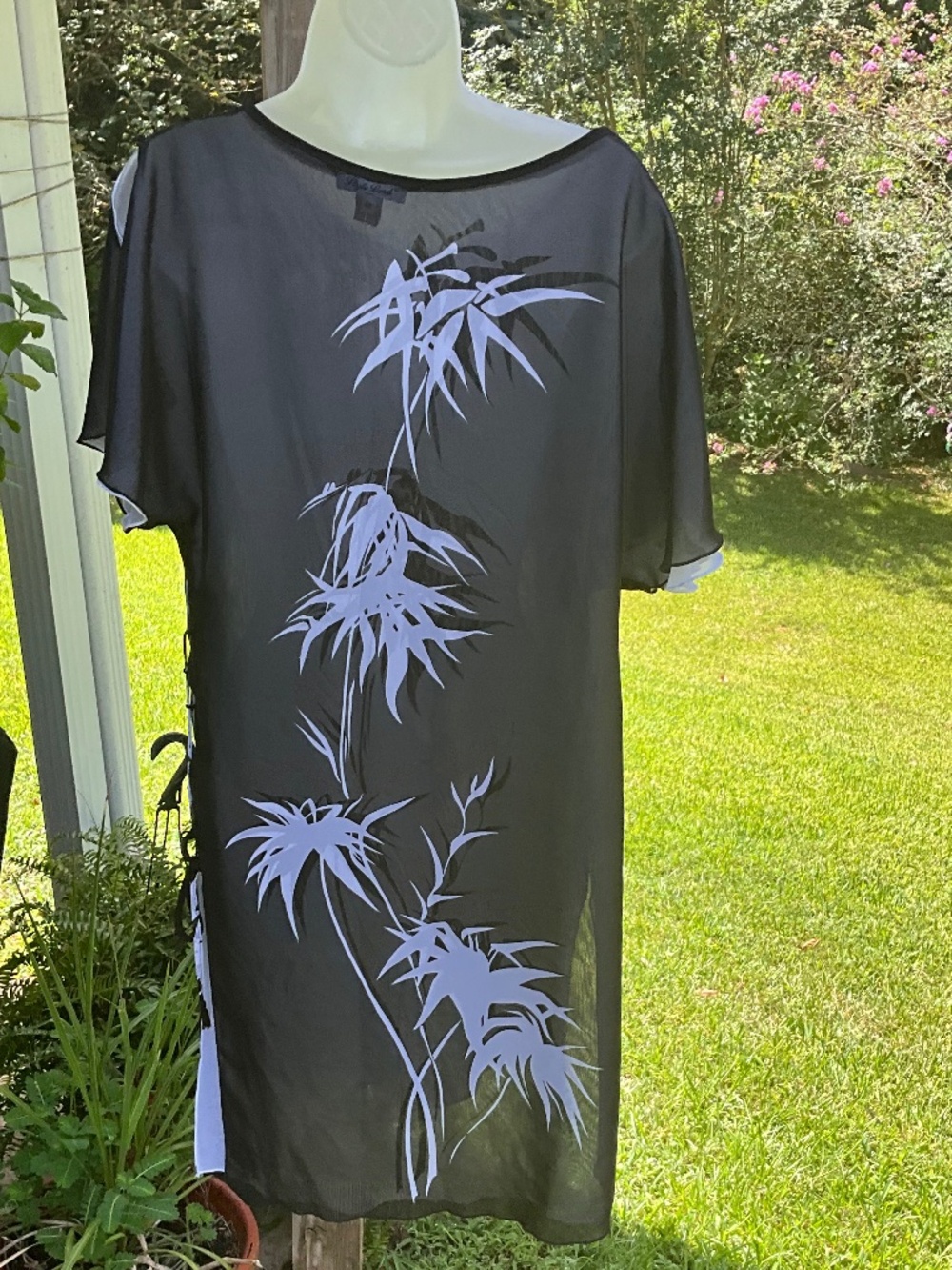 EUropean Sheer Chiffon Resort Tunic Cover-Up Lace-Up US 8,, NWOT - Picture 7 of 14